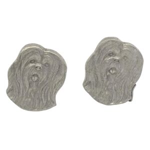 Rawcliffe Lhasa Apso Pewter Dog Head Earrings 1983 Vintage Puppy Animal